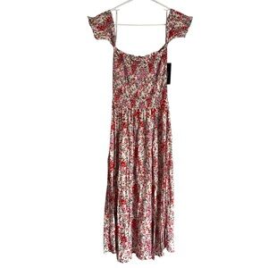 NWT Lulus Off Shoulder Floral Midi Dress Pink Multi Color Sz S